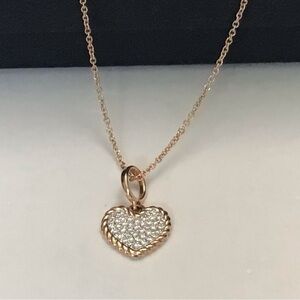 David Yurman 18K Rose Gold Pave Diamond Heart Charm Pendant Necklace NWT